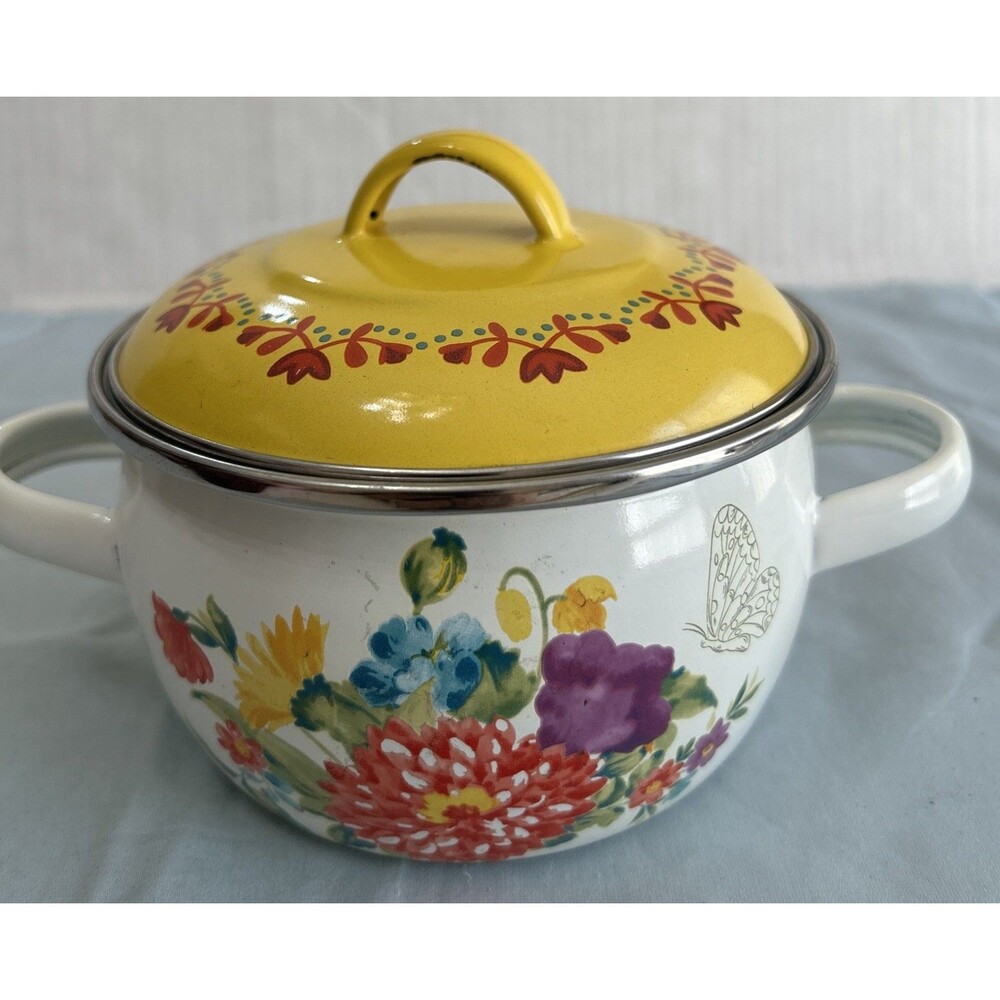The Pioneer Woman Breezy Blossom Enamel 1 QT Mini Dutch Oven Yellow